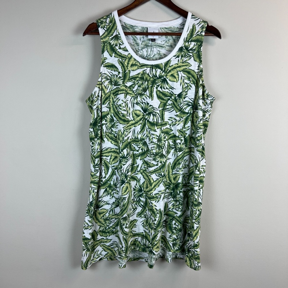 Cabi Paradise Cover-Up Dress Womens Large Green Tropical Palm Leaf Resort 5994